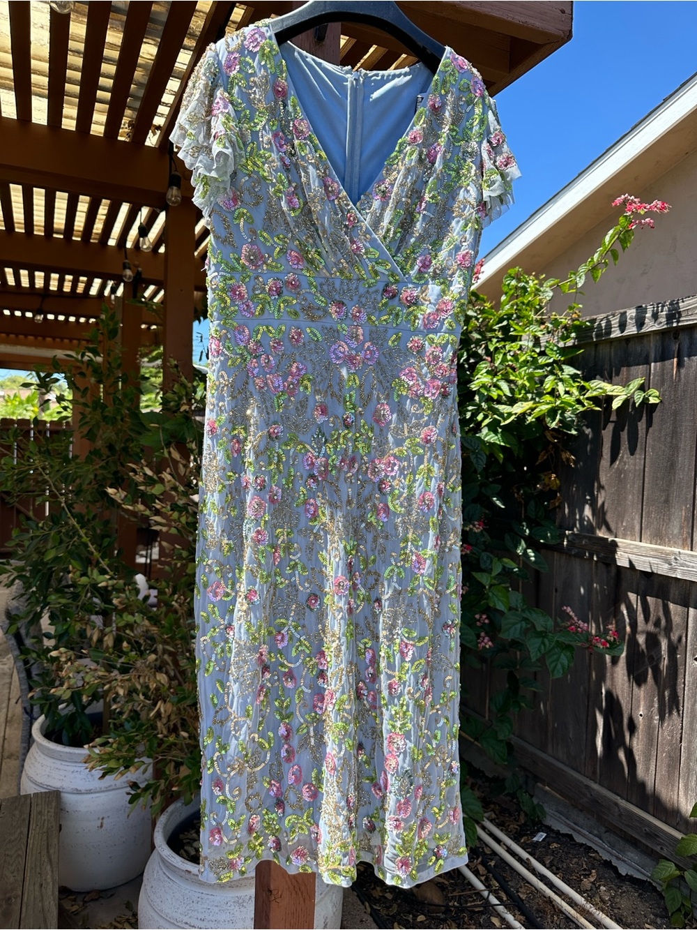 Light Blue Floral Embroidered V-Neck mother of the bride dress